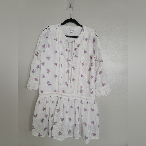 Allison New York White&Purple Embroidered Drop-Waist Mini Dress Size M Feminine - Picture 8 of 16